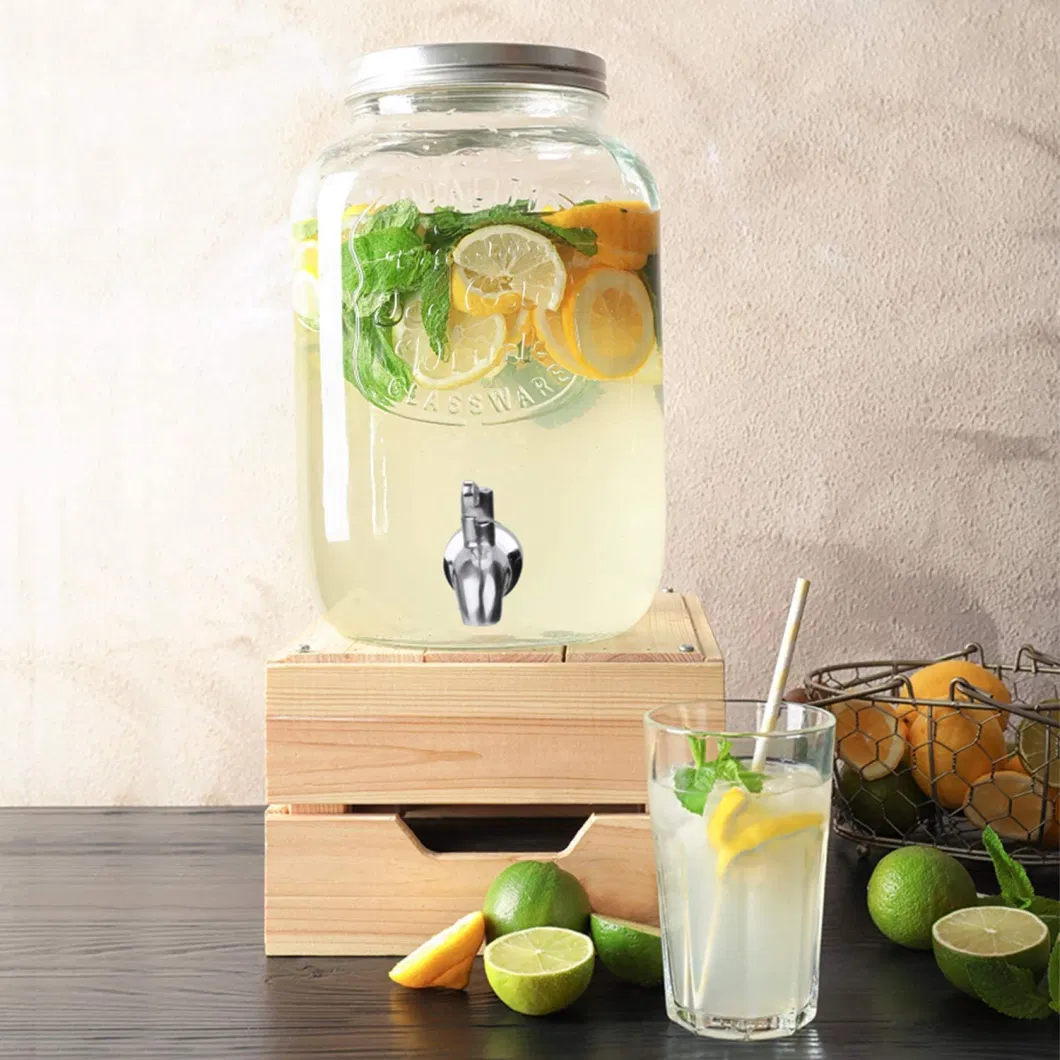 Wholesale 1gallon 4000 Ml Clear Mason Jar Beverage Dispenser with Metal Lid Faucet and Jar Holder Perfect for Beer Day Tea Coffee Cocoa Juice Fruit Cold Drinks